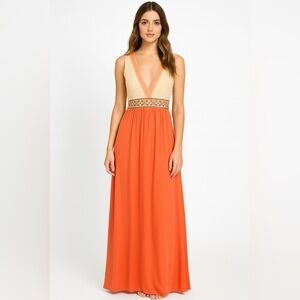 Flying Tomato Boho Chic Tropical Embroidered Flowy Maxi Dress Sz S Lined V Neck